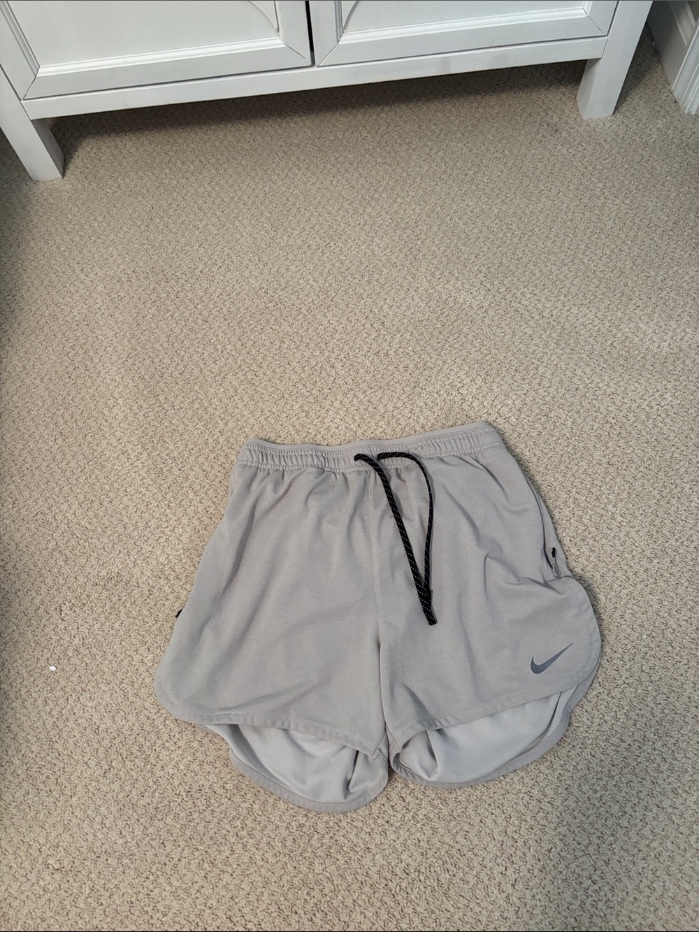 Nike Men’s Light Gray Running Shorts with Drawstring